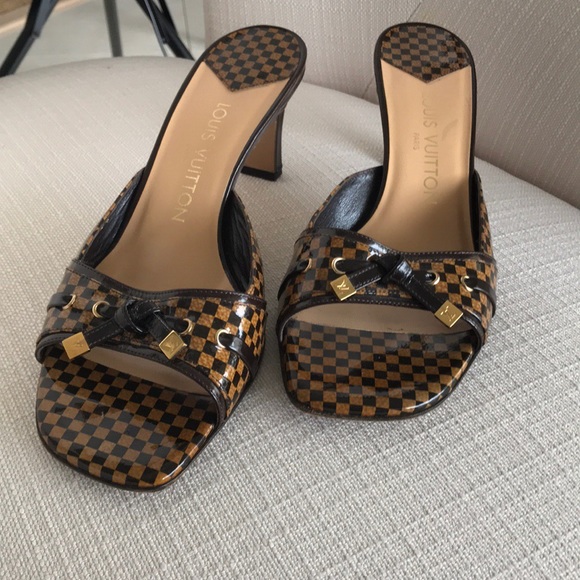 LOUIS VUITTON Damier Black&Brown SlipOn Heels - Picture 5 of 8